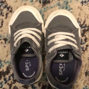 Sperry 6 month gray canvas shoe. Retails $39.99